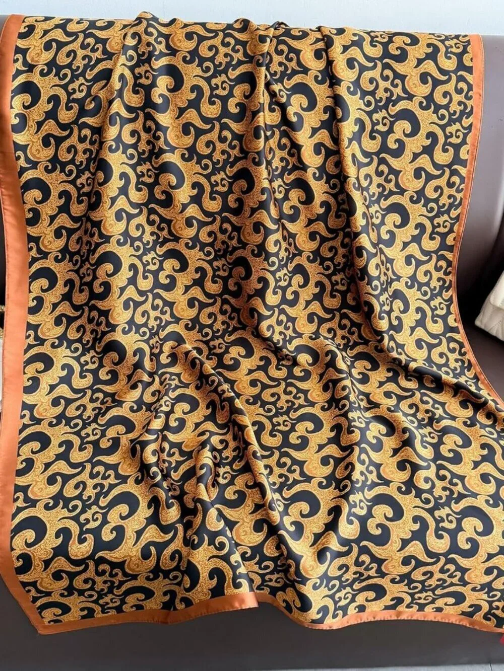 Women's Cheeta Orange Lightweight Scarves Flower Print Head Cotton Wrap Scarf
